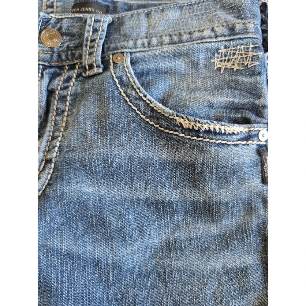 Silver Jeans Zac Mens 30x30 Relaxed Straight Leg Blue Denim Thick Stitch Stretch