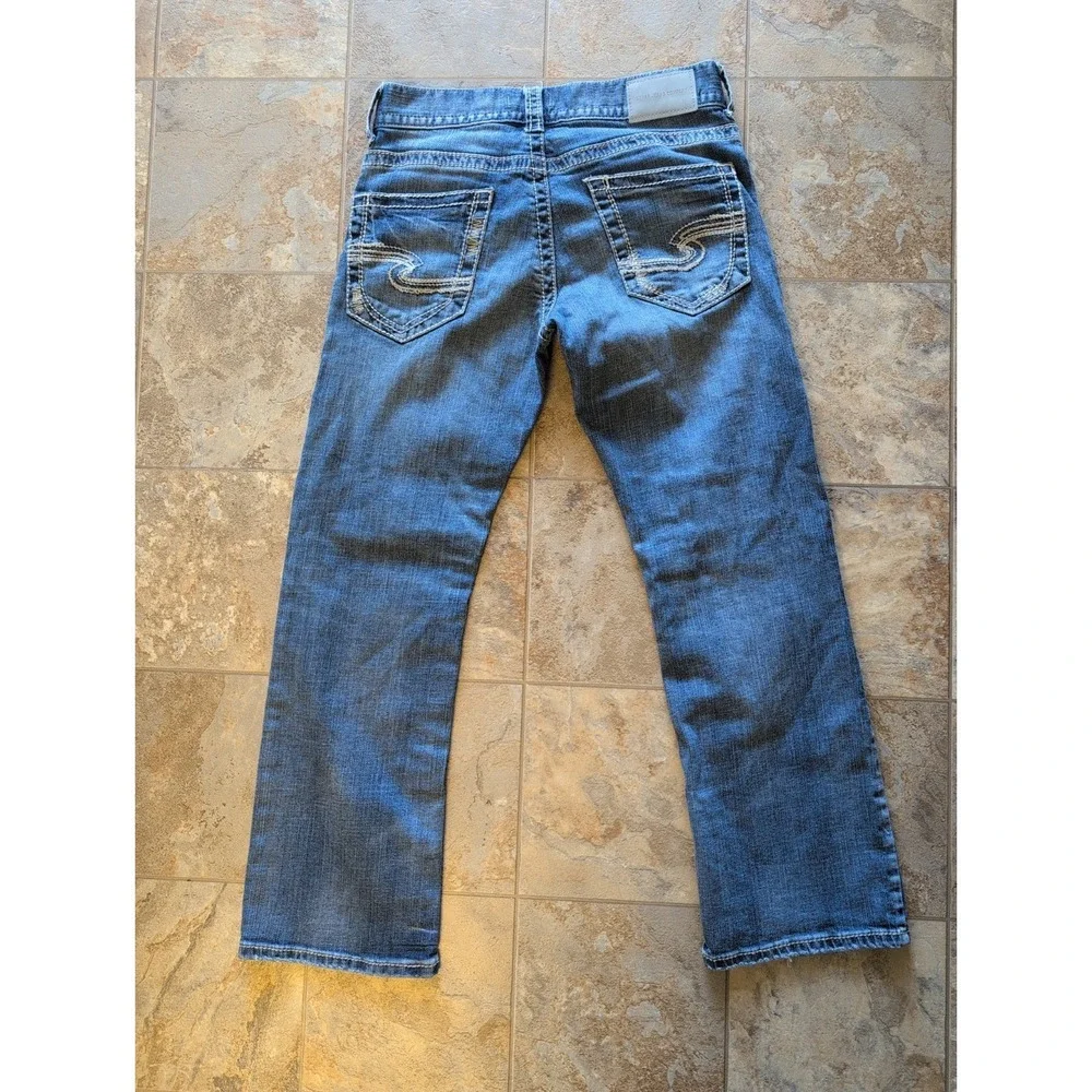 Silver Jeans Zac Mens 30x30 Relaxed Straight Leg Blue Denim Thick Stitch Stretch