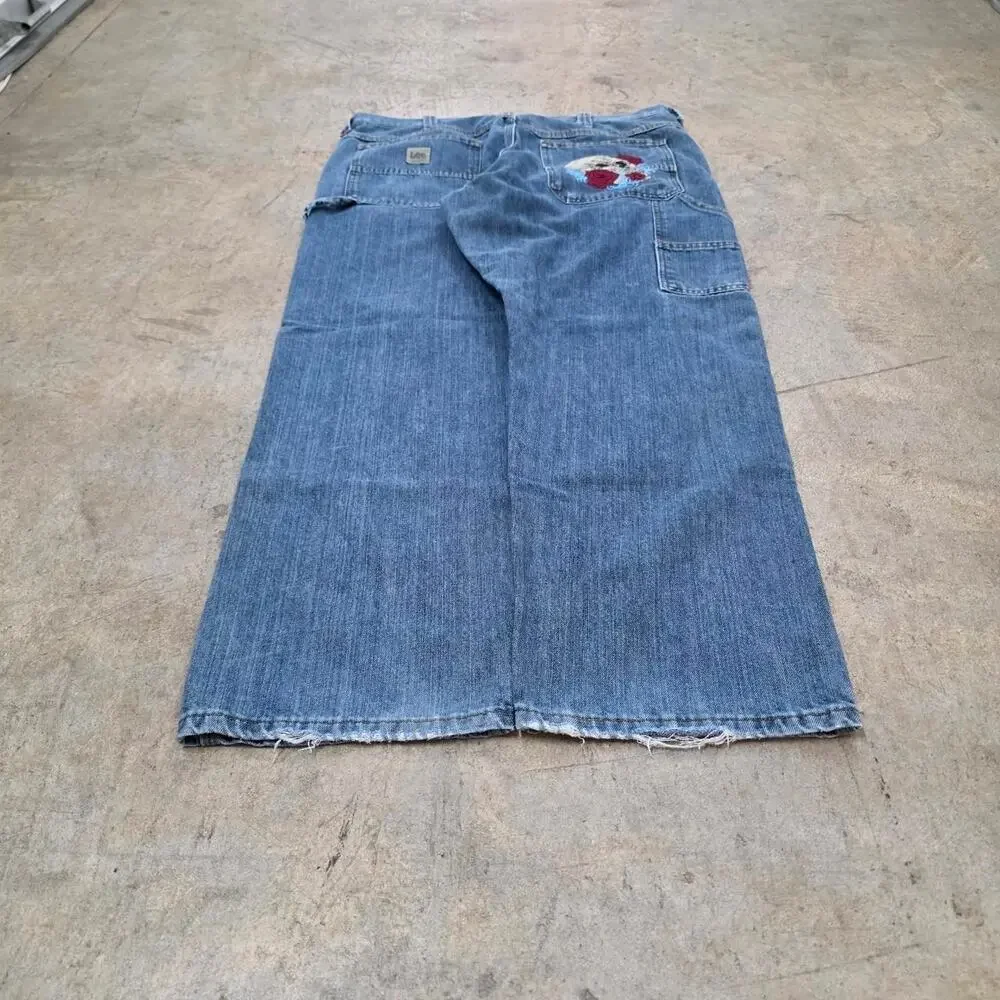 Custom Vintage Rose and Skull Lee Denim Jeans (38x32)