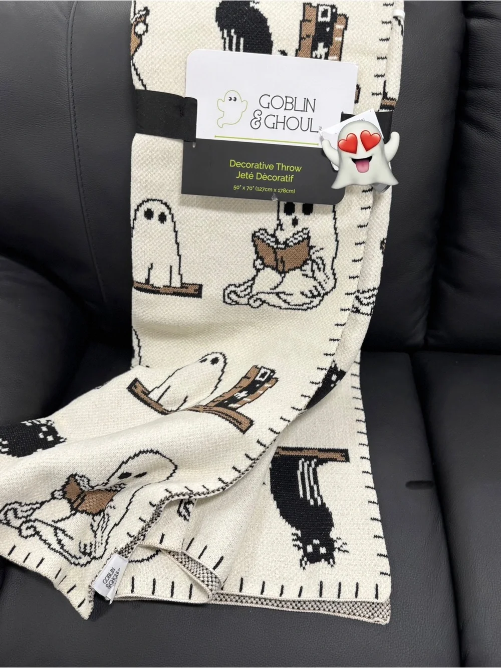 Goblin & Ghoul Ghost Print Decorative Throw - Cream & Black