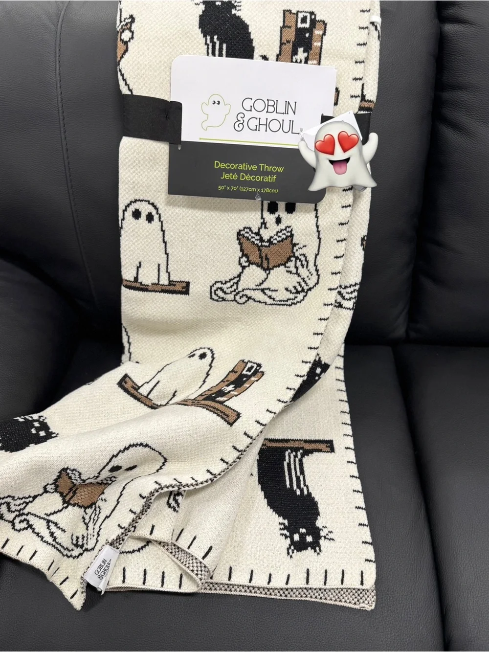 Goblin & Ghoul Ghost Print Decorative Throw - Cream & Black