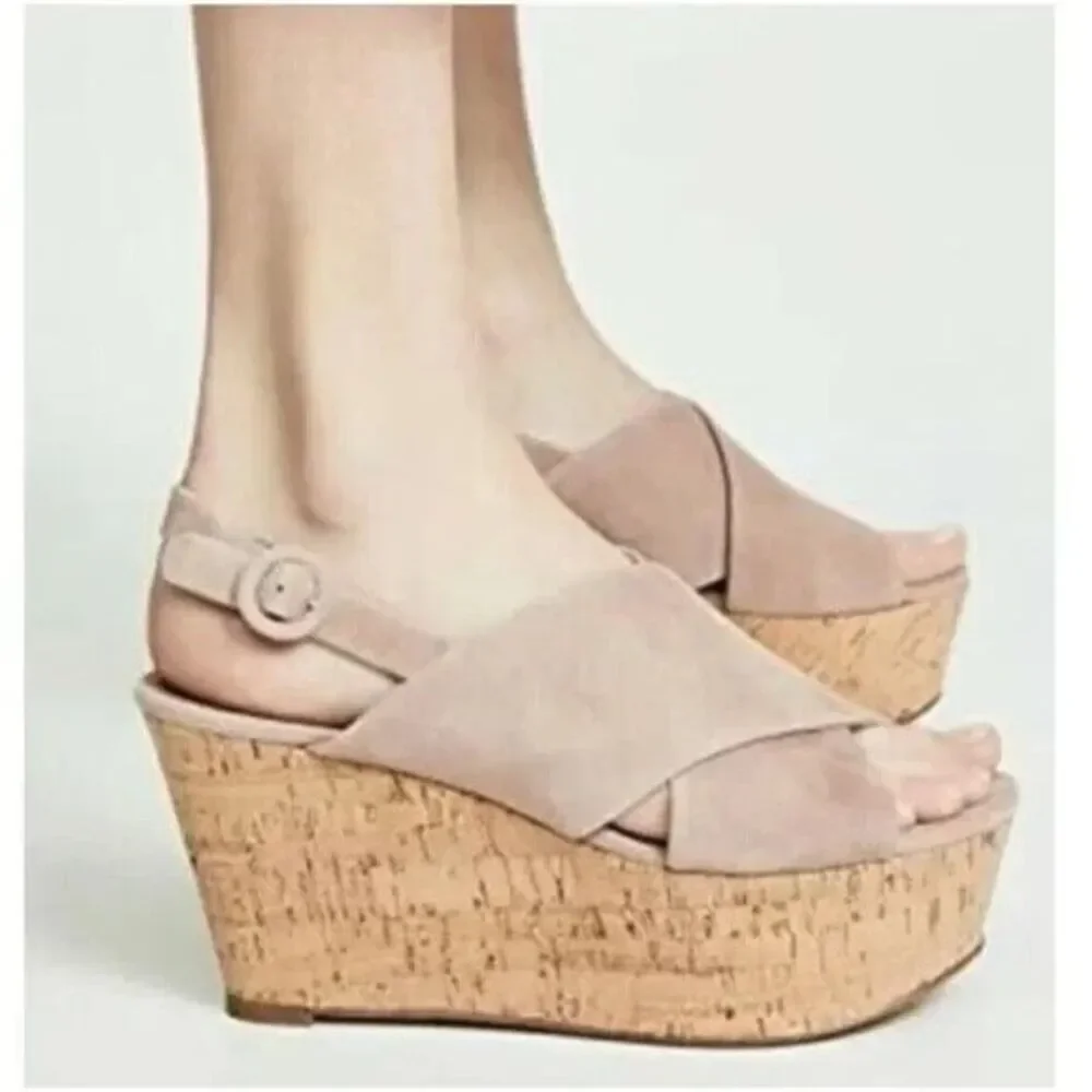 Diane von Furstenberg Juno Suede Slingback Wedge Sandals Beige Women's Size 10 M