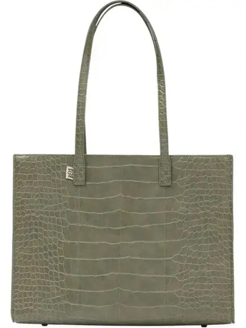 BEIS Olive Green Croc-Embossed Work Tote