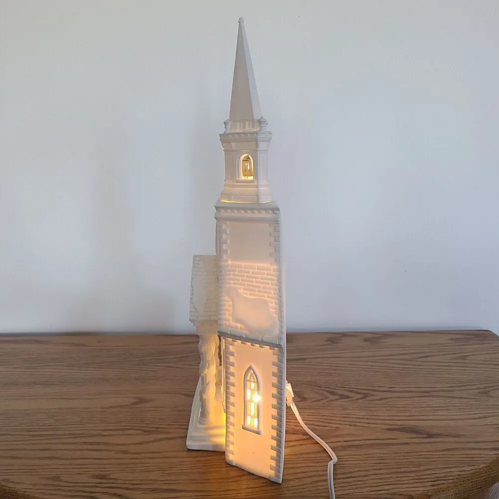 Department 56 Winter Silhouette White Porcelain Lighted Cathedral Facade Church