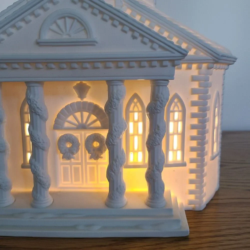 Department 56 Winter Silhouette White Porcelain Lighted Cathedral Facade Church