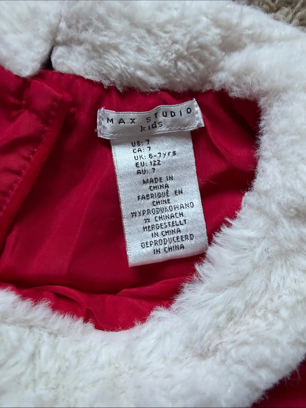 Max Studio Red Velvet Dress with White Faux Fur Collar