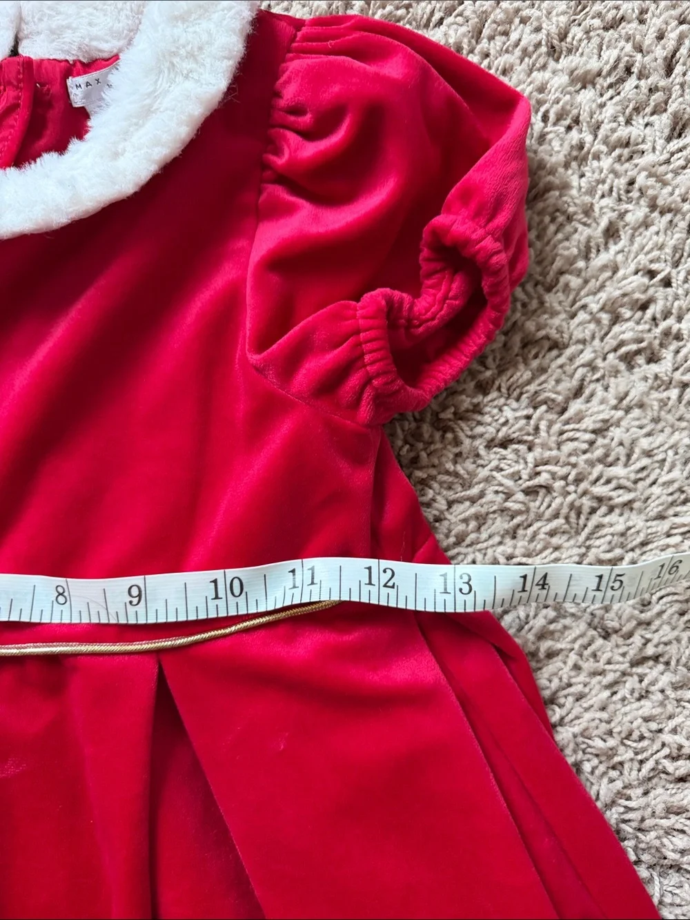 Max Studio Red Velvet Dress with White Faux Fur Collar