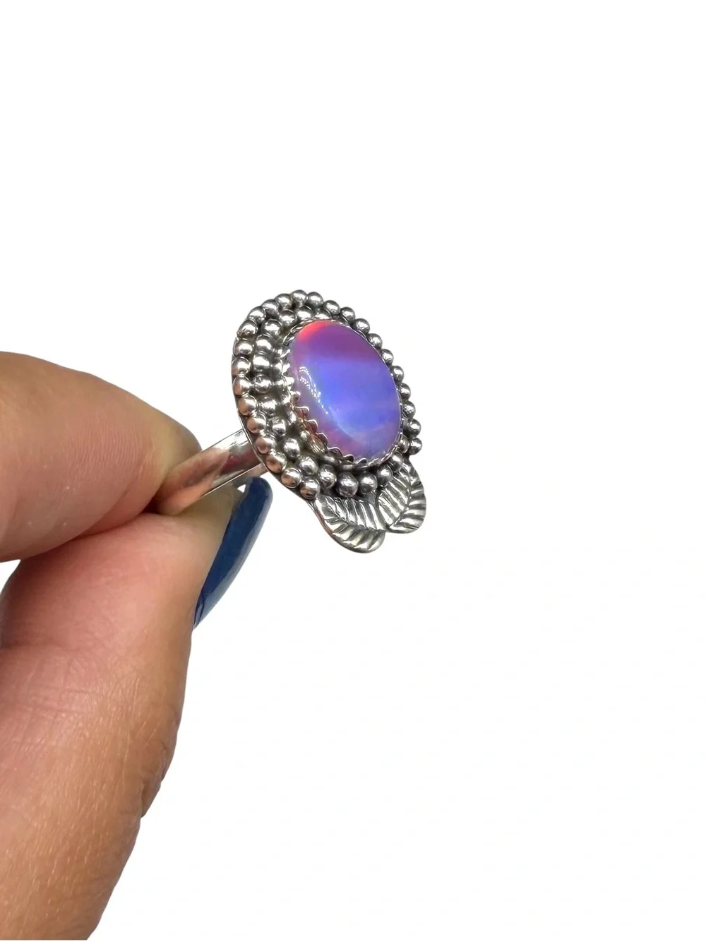 Aurora Fire Opal Ring Size 8 Solid 925 Sterling Silver