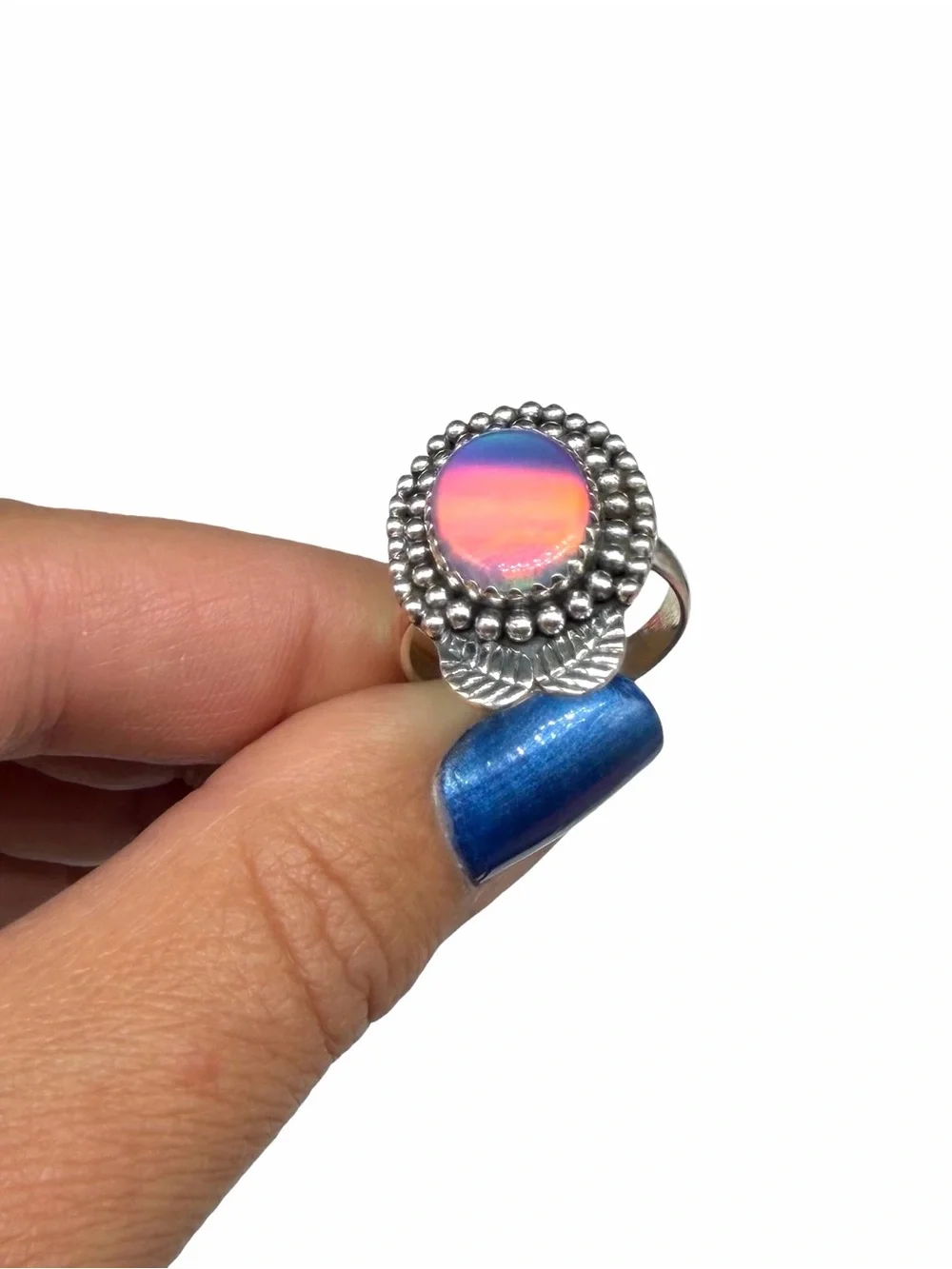 Aurora Fire Opal Ring Size 8 Solid 925 Sterling Silver