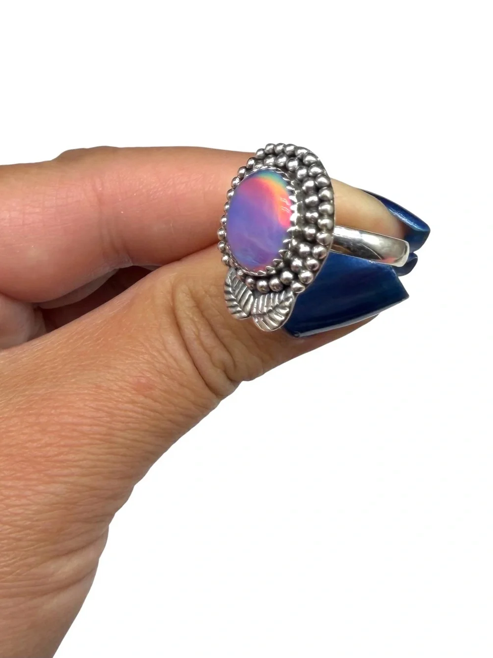 Aurora Fire Opal Ring Size 8 Solid 925 Sterling Silver