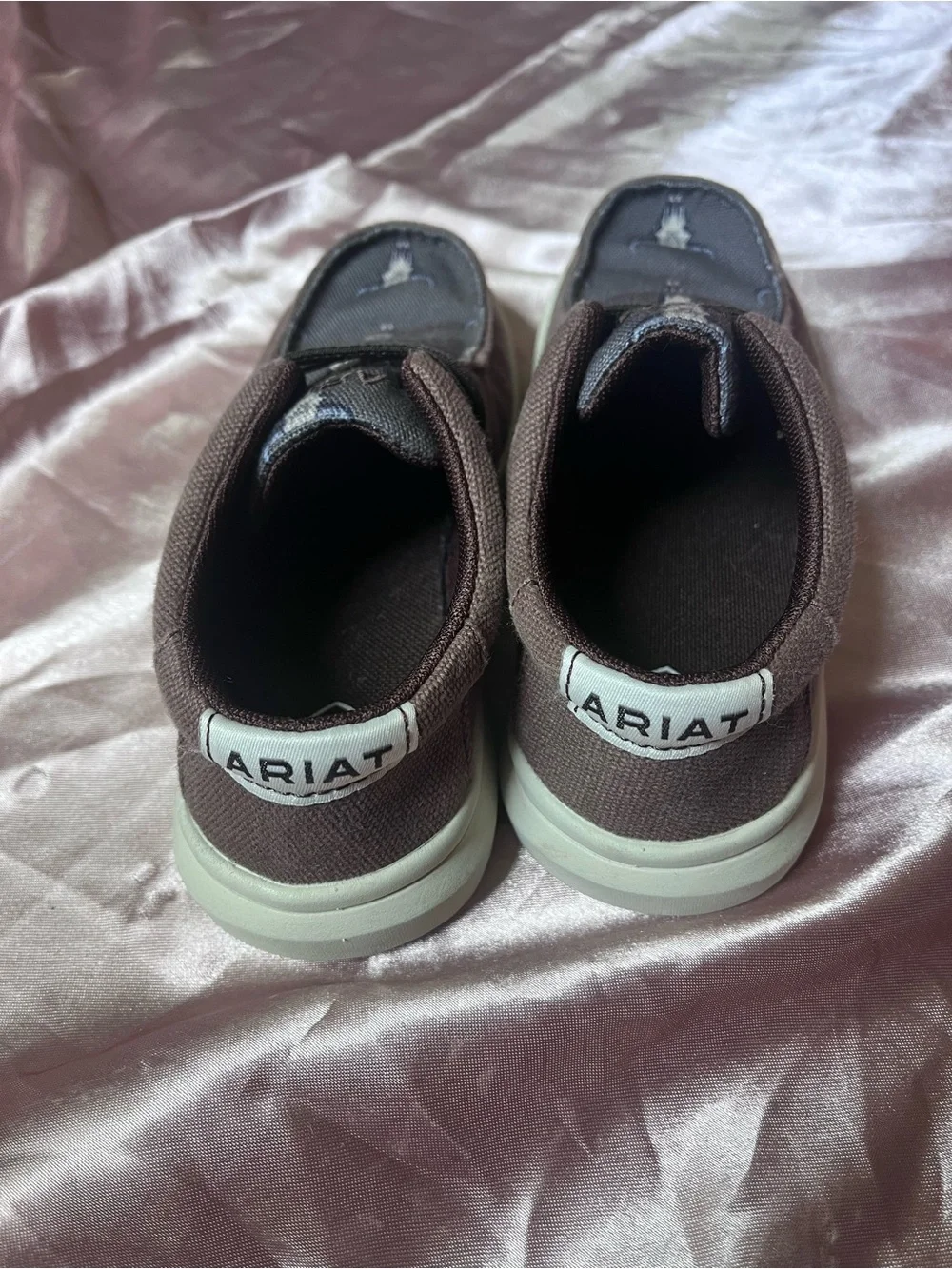 Ariat Brown Canvas Kids Slip-On Sneakers with Longhorn Print