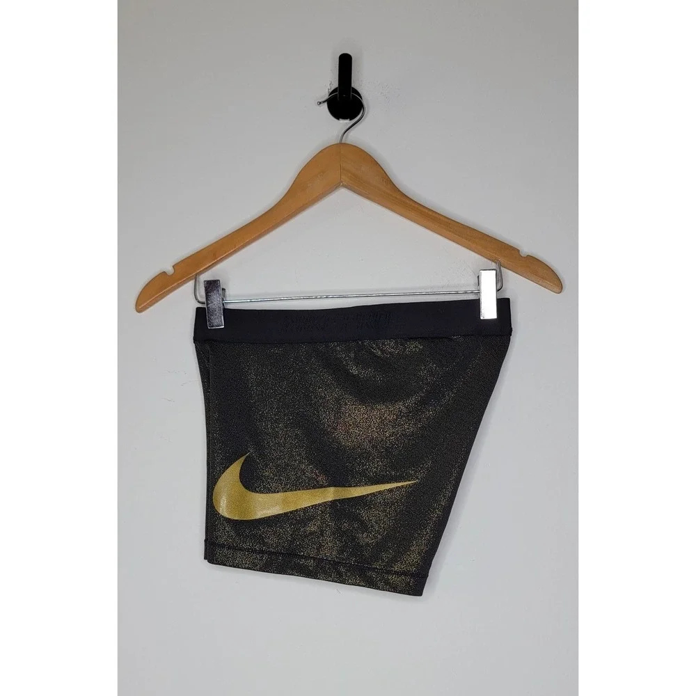 Nike Pro Fitted Shorts Women's Size Medium Black / Gold Shimmer 3