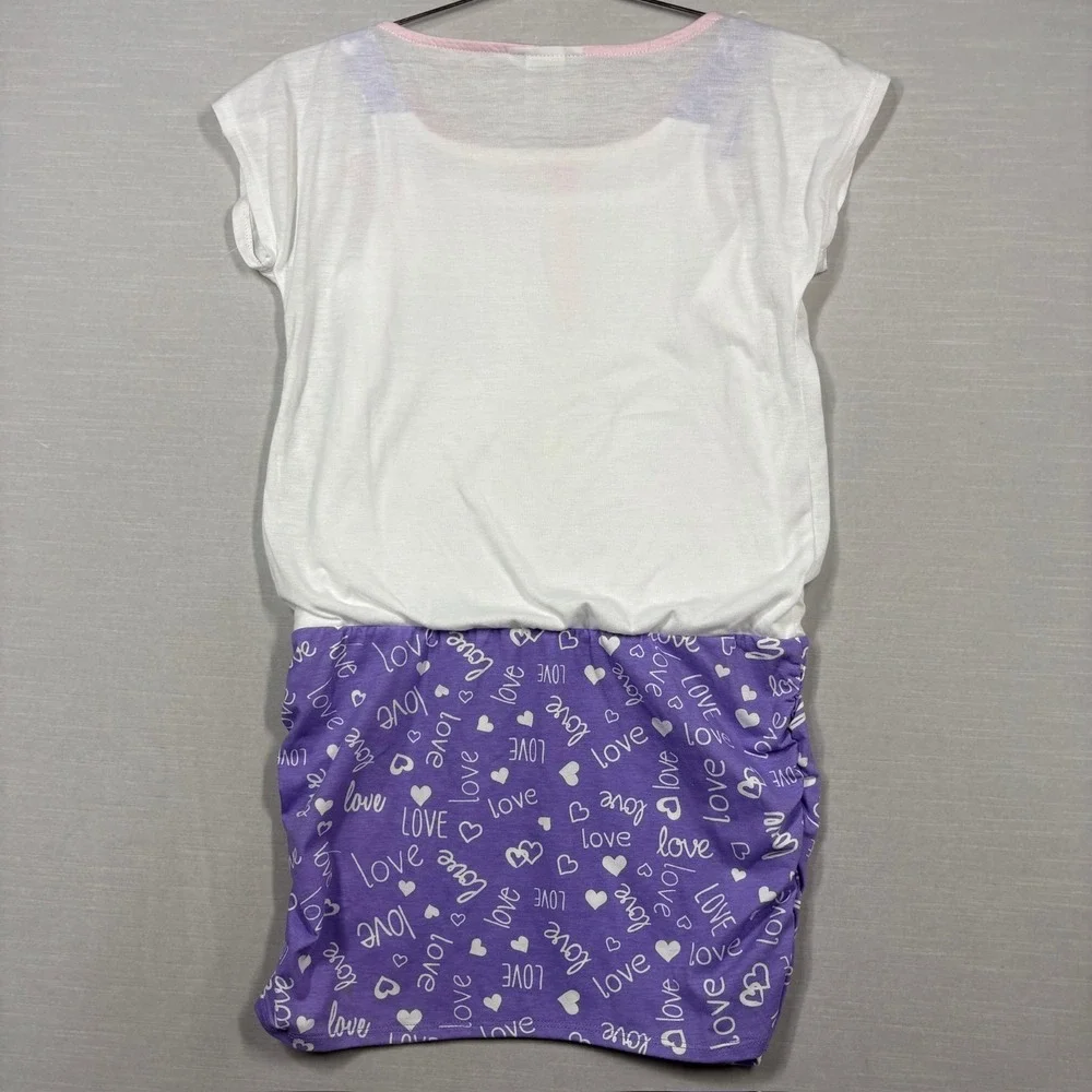 Charmmy‎ Kitty Shirt Dress Girls XL 14-16 Purple White Henley KMart READ