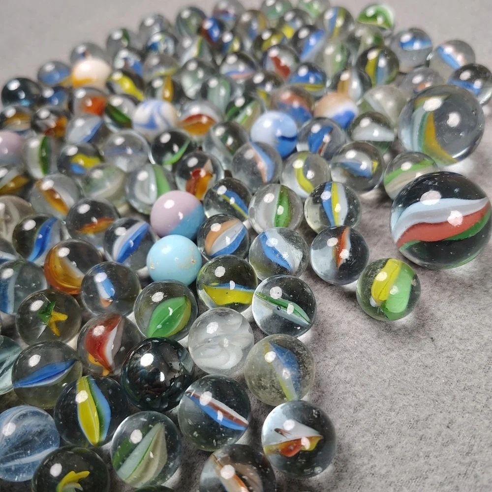 Vintage Marbles Lot 135 Count Mixed Types Assorted Estate Find Swirl/Solids Nice
