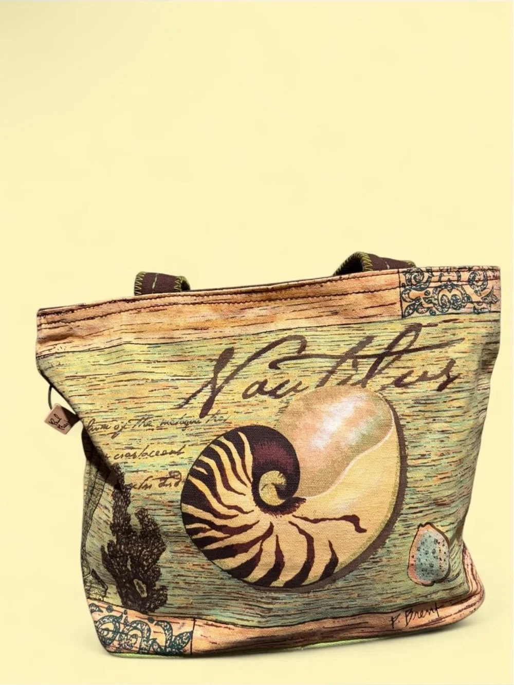 PAUL BRENT NAUTILUS SEASHELL CANVAS TOTE  PURSE TOTE BEACH BAG SUNNSAND