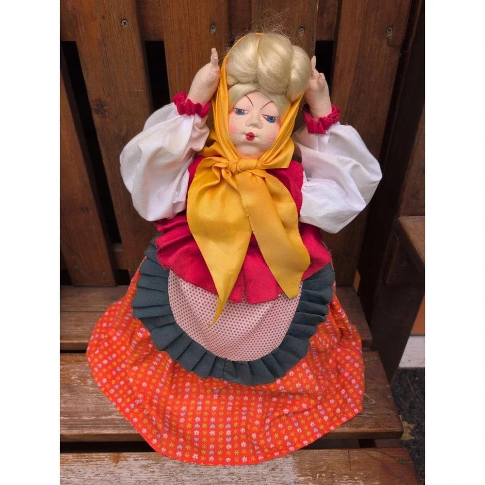 Vintage Russian Cloth Tea Cozy Warmer Lady Doll 19