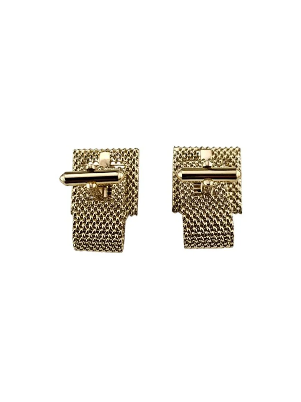 14K Yellow Gold Basketweave and Black Cabochon Stone Cufflinks #25199
