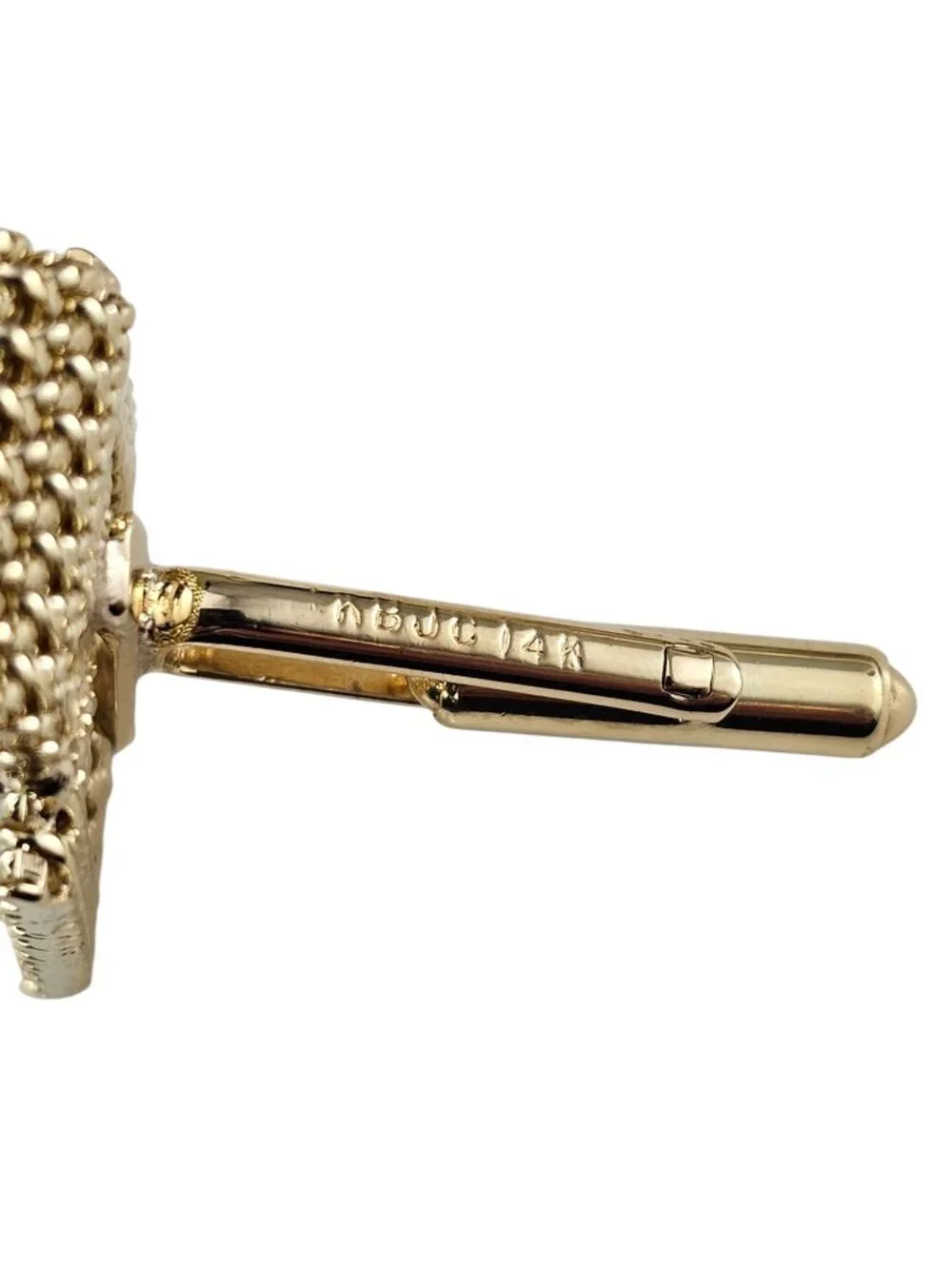 14K Yellow Gold Basketweave and Black Cabochon Stone Cufflinks #25199