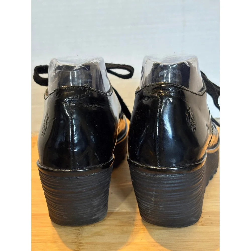 Fly London Yala Black Patent Leather Lace  Wedge Platform Oxfords P500324011 40