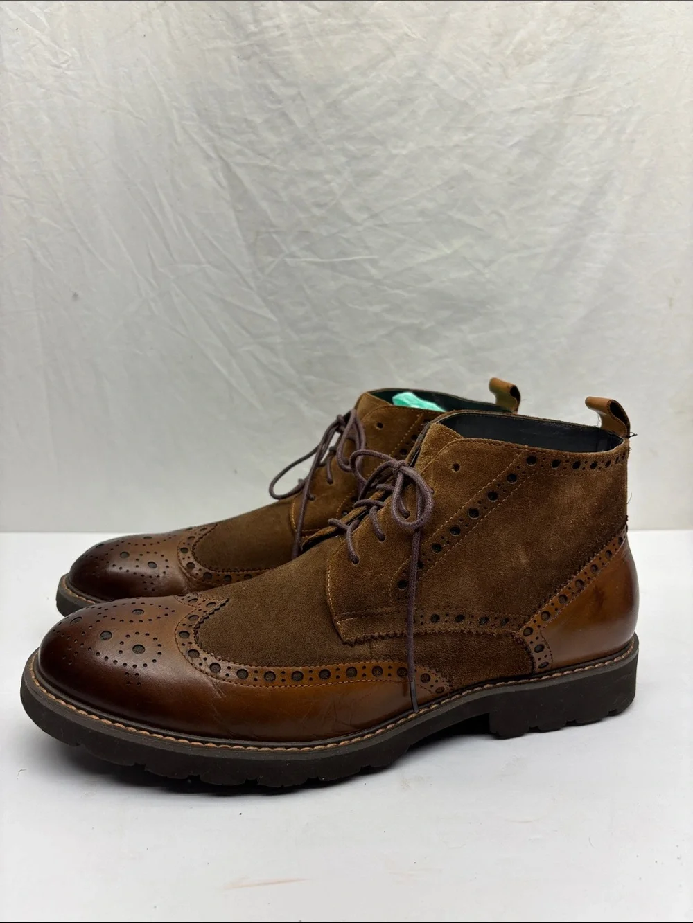 Vintage Foundry co Men's Brown Leather & Suede Chukka Wingtip Boots, SZ 10