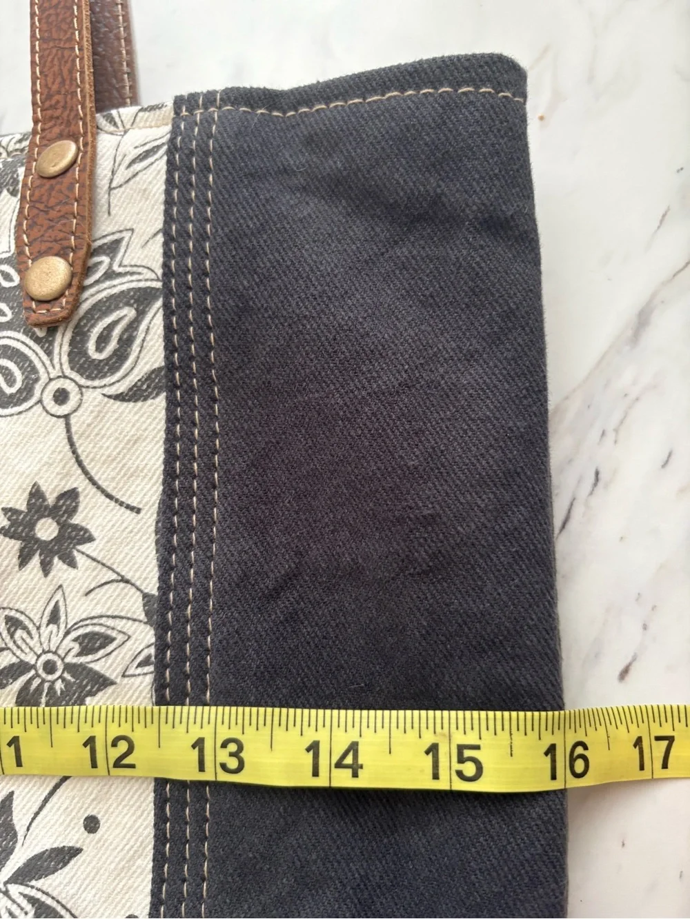 Myra Canvas Floral Tote Bag with Brown Leather Accents