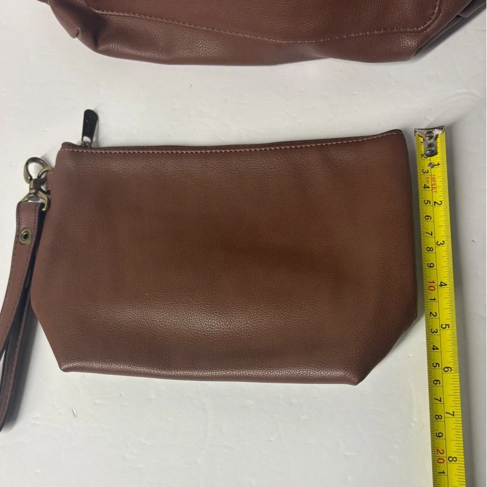 Thirty-One Around Town Tote & Tapered Pouch Set Cappuccino Smooth Pebble Vegan