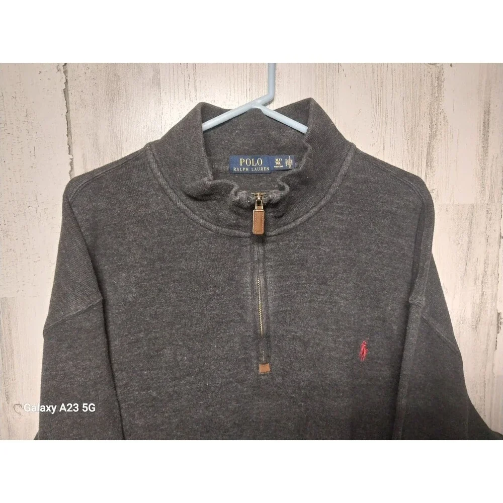 Polo Ralph Lauren Sweater Men XLT Gray Estate Rib 1/4 Zip Knit Pullover Casual