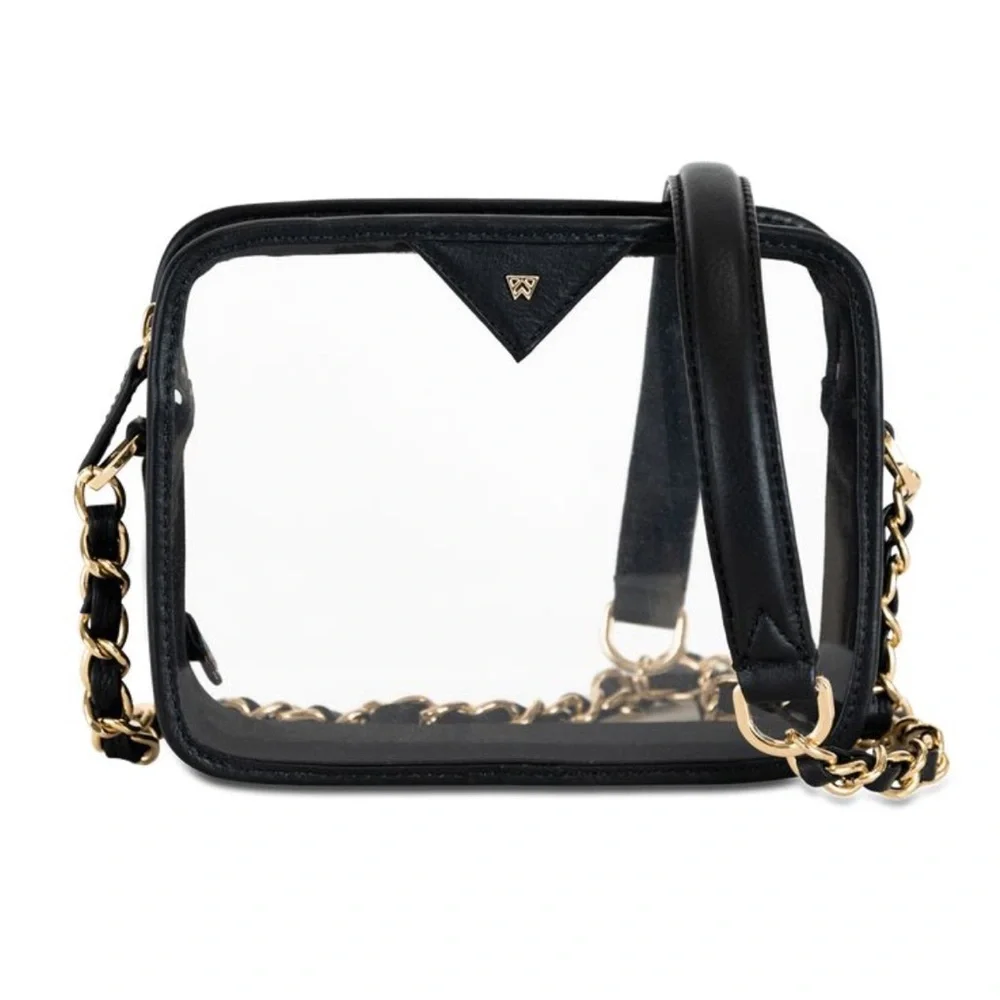 Kelly Wynne Clear “Mingle Mingle Mini” Purse Navy Real Leather Crossbody Bag