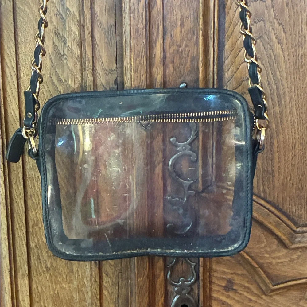 Kelly Wynne Clear “Mingle Mingle Mini” Purse Navy Real Leather Crossbody Bag