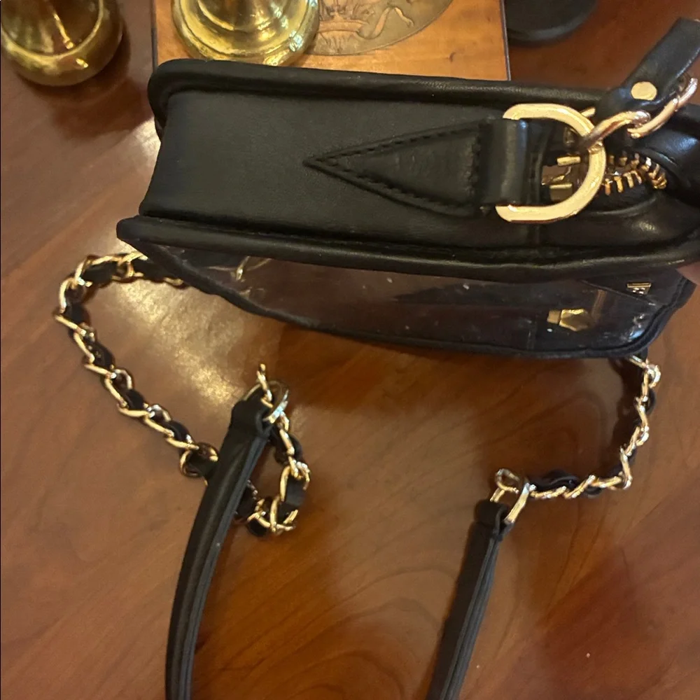 Kelly Wynne Clear “Mingle Mingle Mini” Purse Navy Real Leather Crossbody Bag