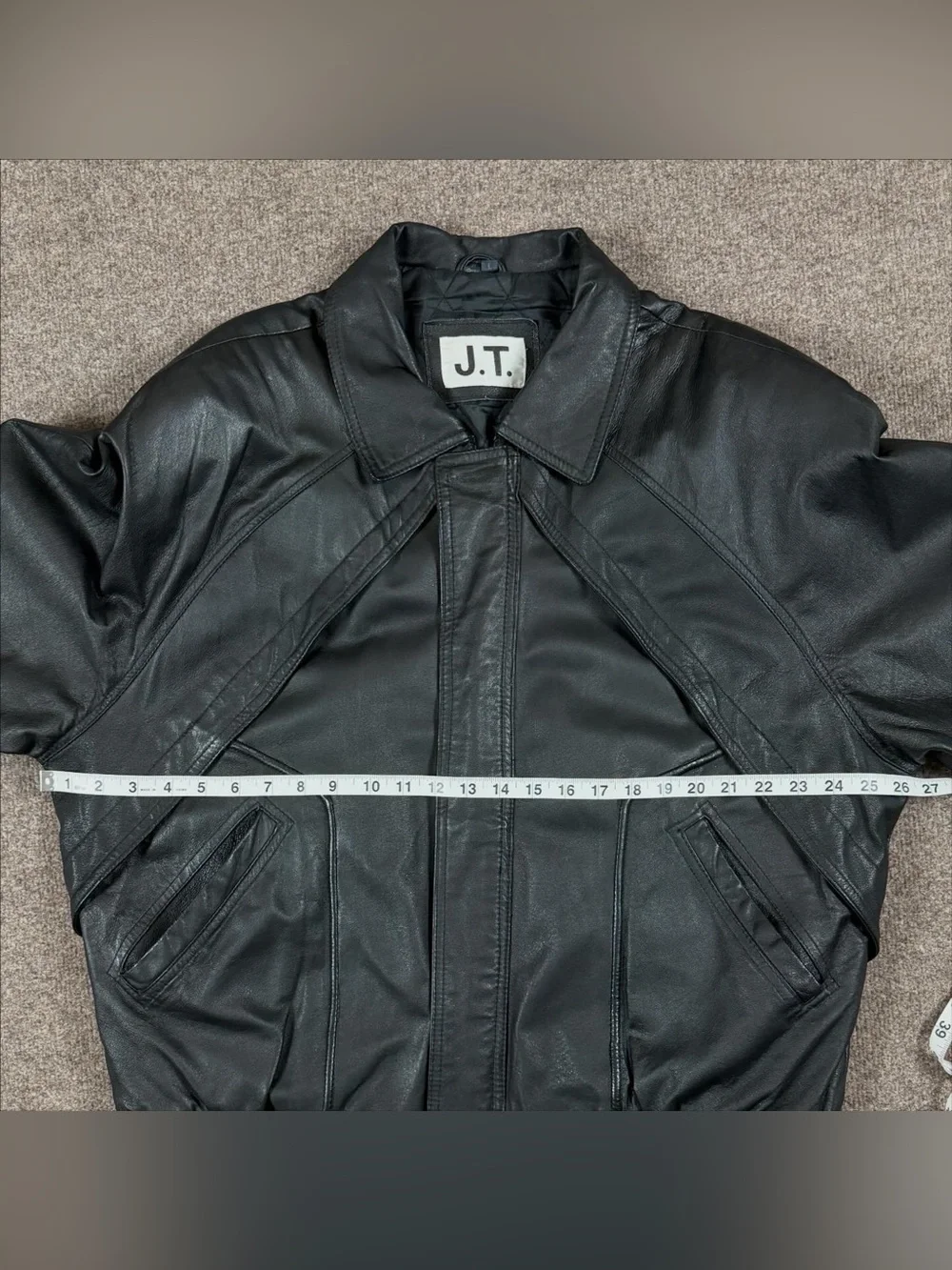 Vintage J.T. Black Genuine Leather Bomber Jacket Men’s Size Large Full Zip 90s