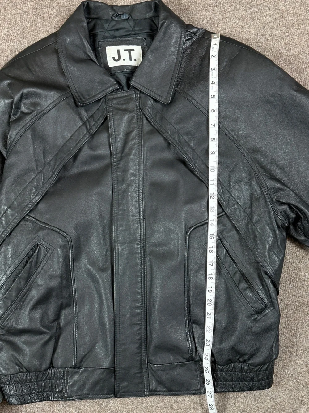 Vintage J.T. Black Genuine Leather Bomber Jacket Men’s Size Large Full Zip 90s