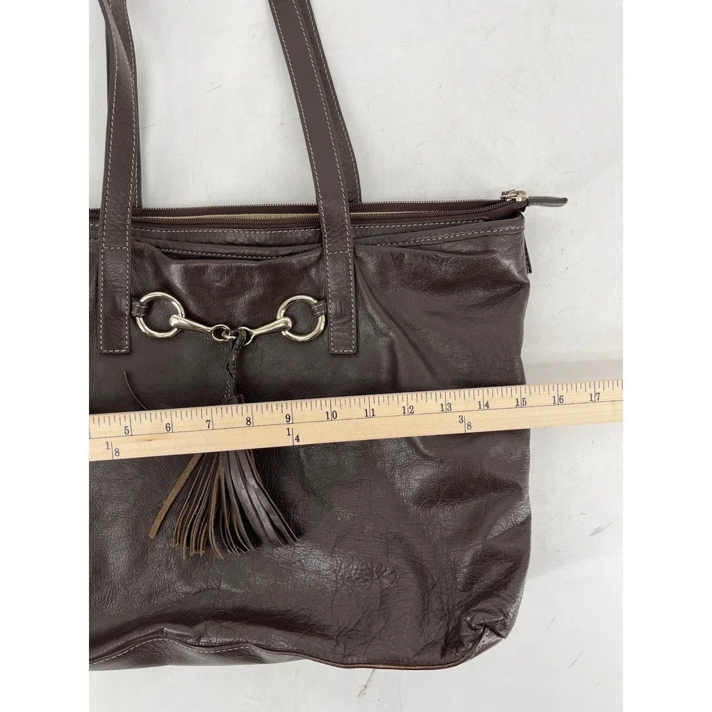 Claudia Firenze Brown Italian Vintage Leather Horsebit‎ Tassel Tote Shoulder Bag