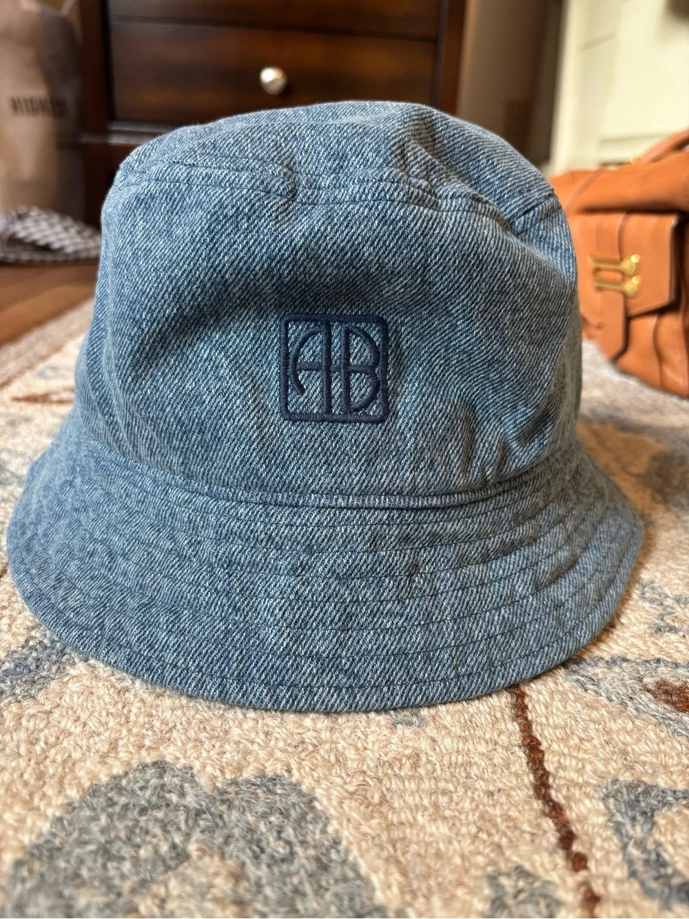 ANINE BING Denim Blue Logo Bucket Hat