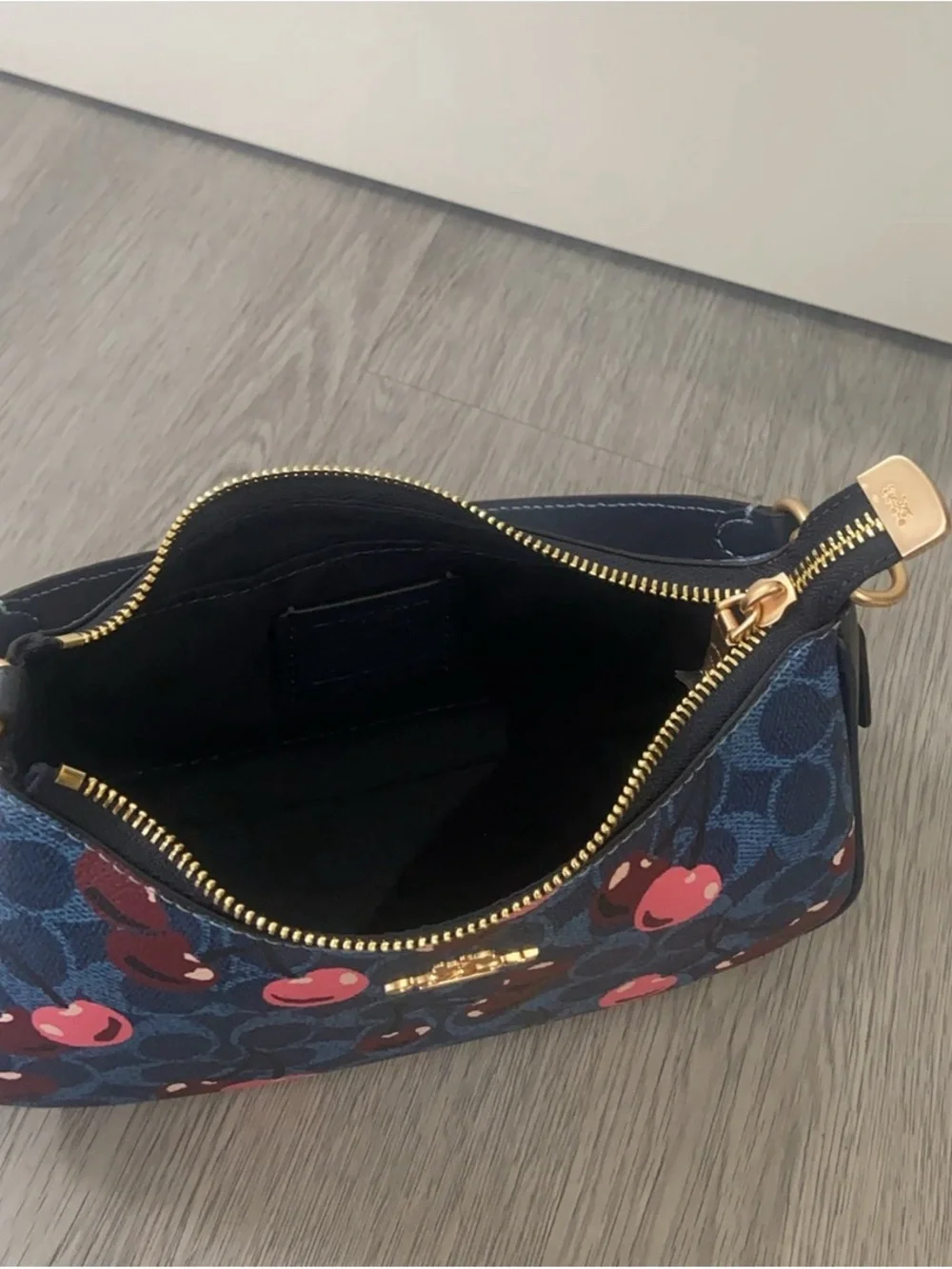 Coach Navy Signature Mini Shoulder Bag with Pink Accents