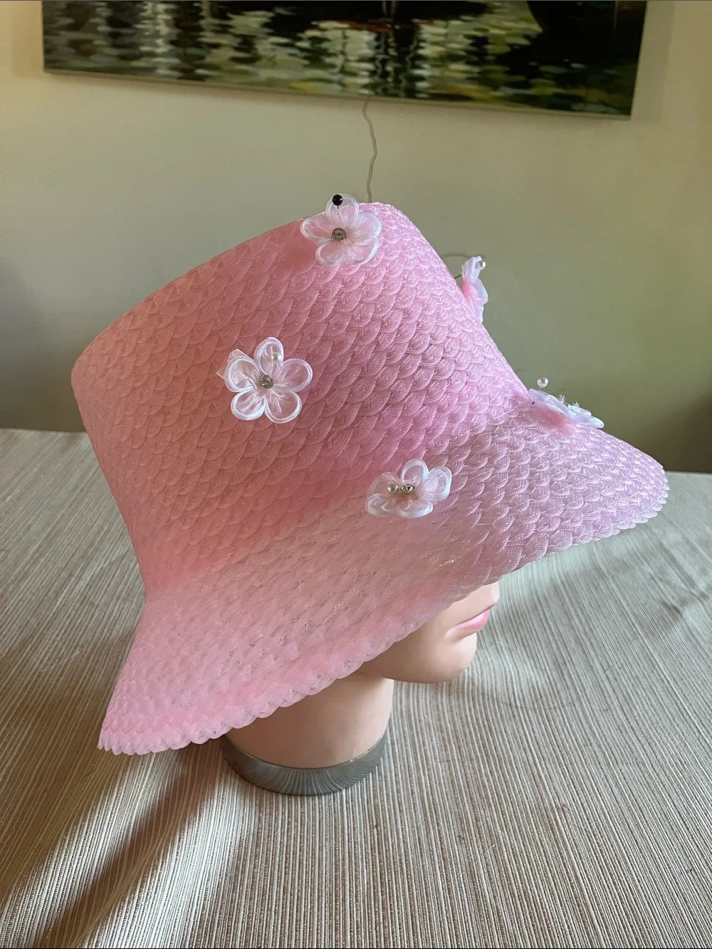 Girls Pink Floral Appliqué Bucket Hat