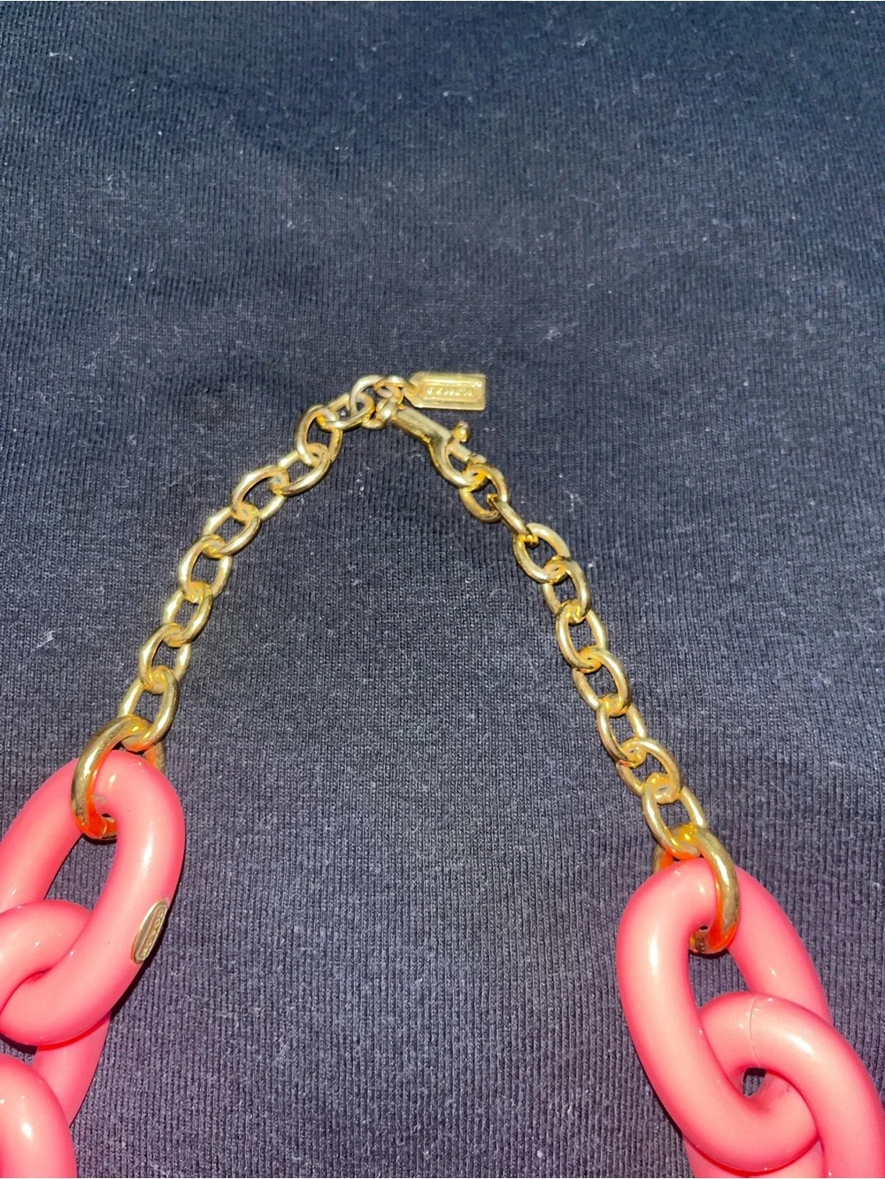 Coach Coral Pink Resin Chain Necklace with Gold-Tone Links