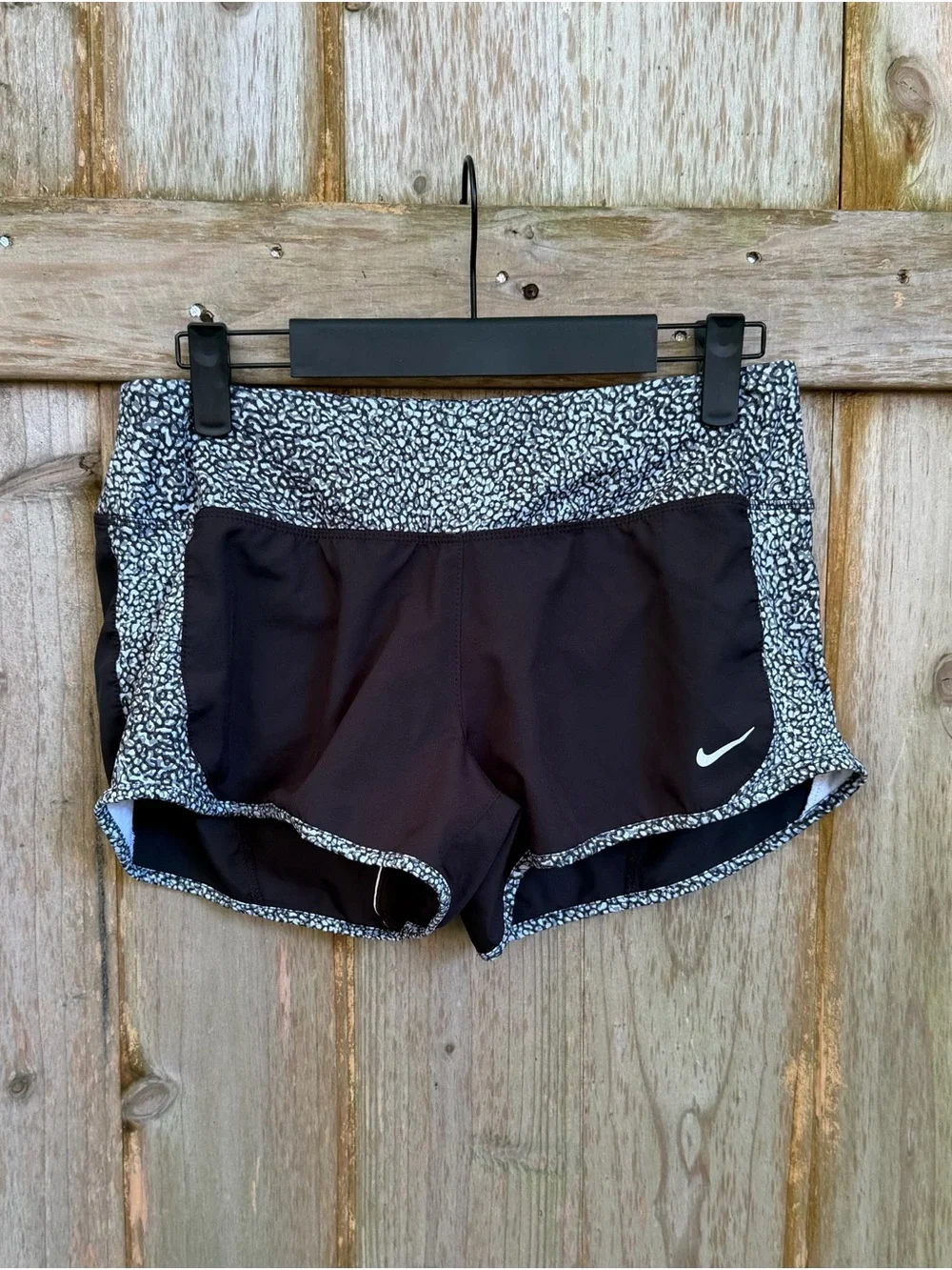 Nike Dri-Fit Black White Cheetah Print Trim Women’s Athletic Lined Shorts Size S