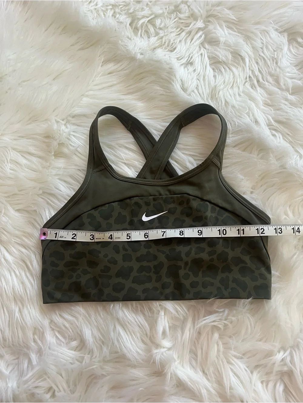 Nike Olive Green Leopard-Print Racerback Sports Bra Size Small