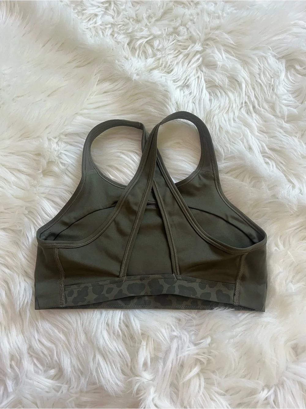 Nike Olive Green Leopard-Print Racerback Sports Bra Size Small