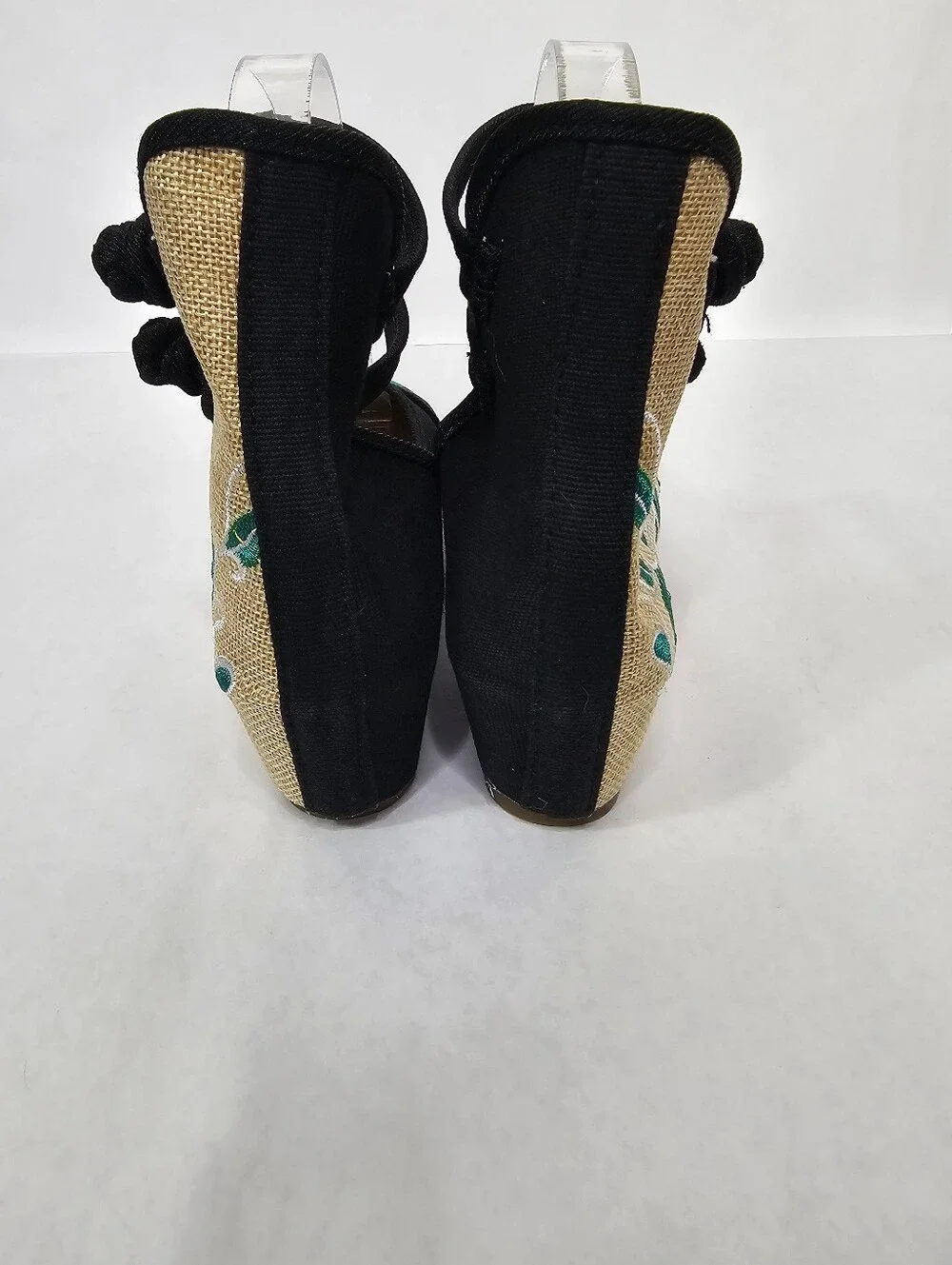 Chinese Floral Embroidered Wedge Mary Janes