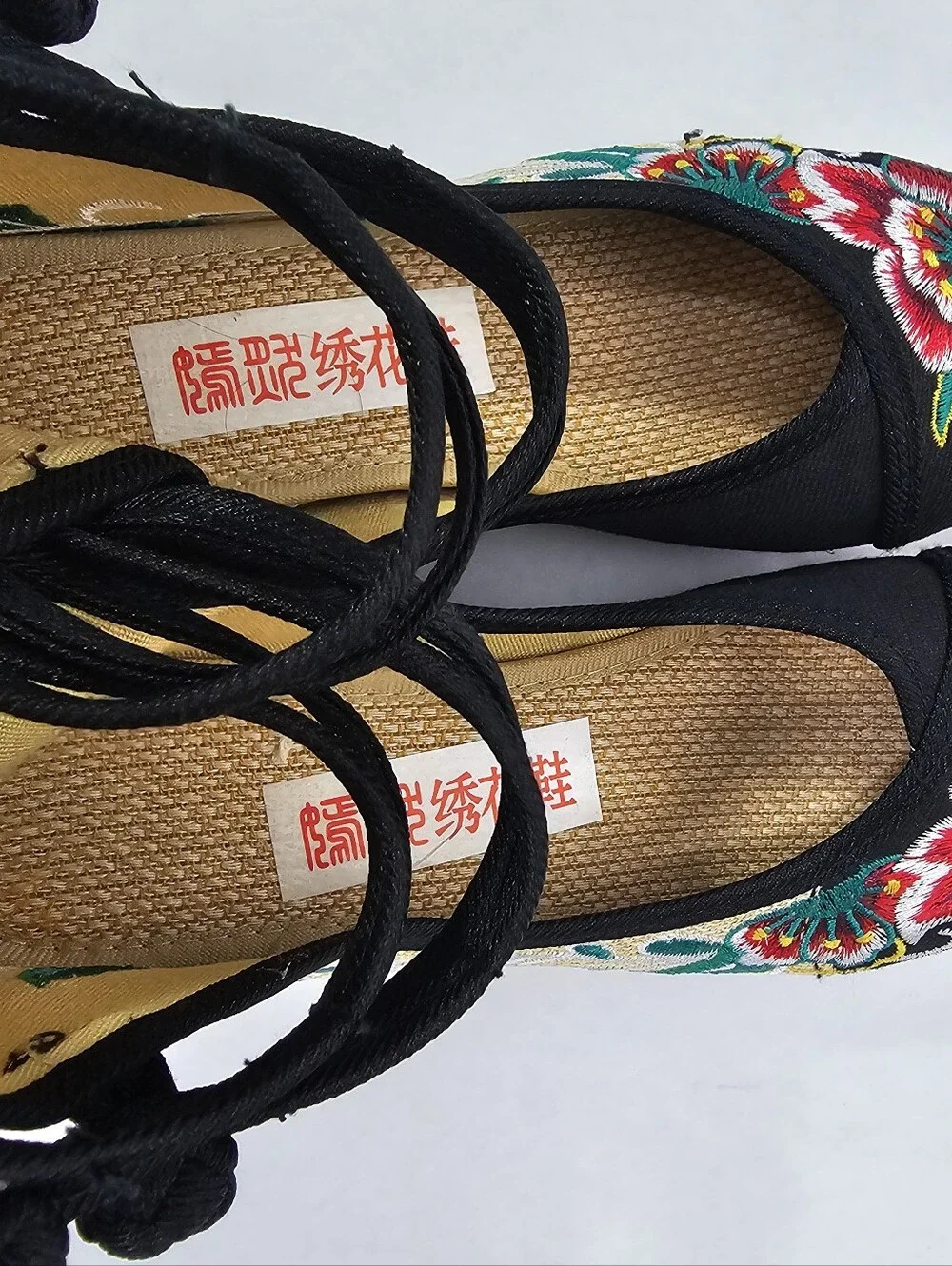 Chinese Floral Embroidered Wedge Mary Janes