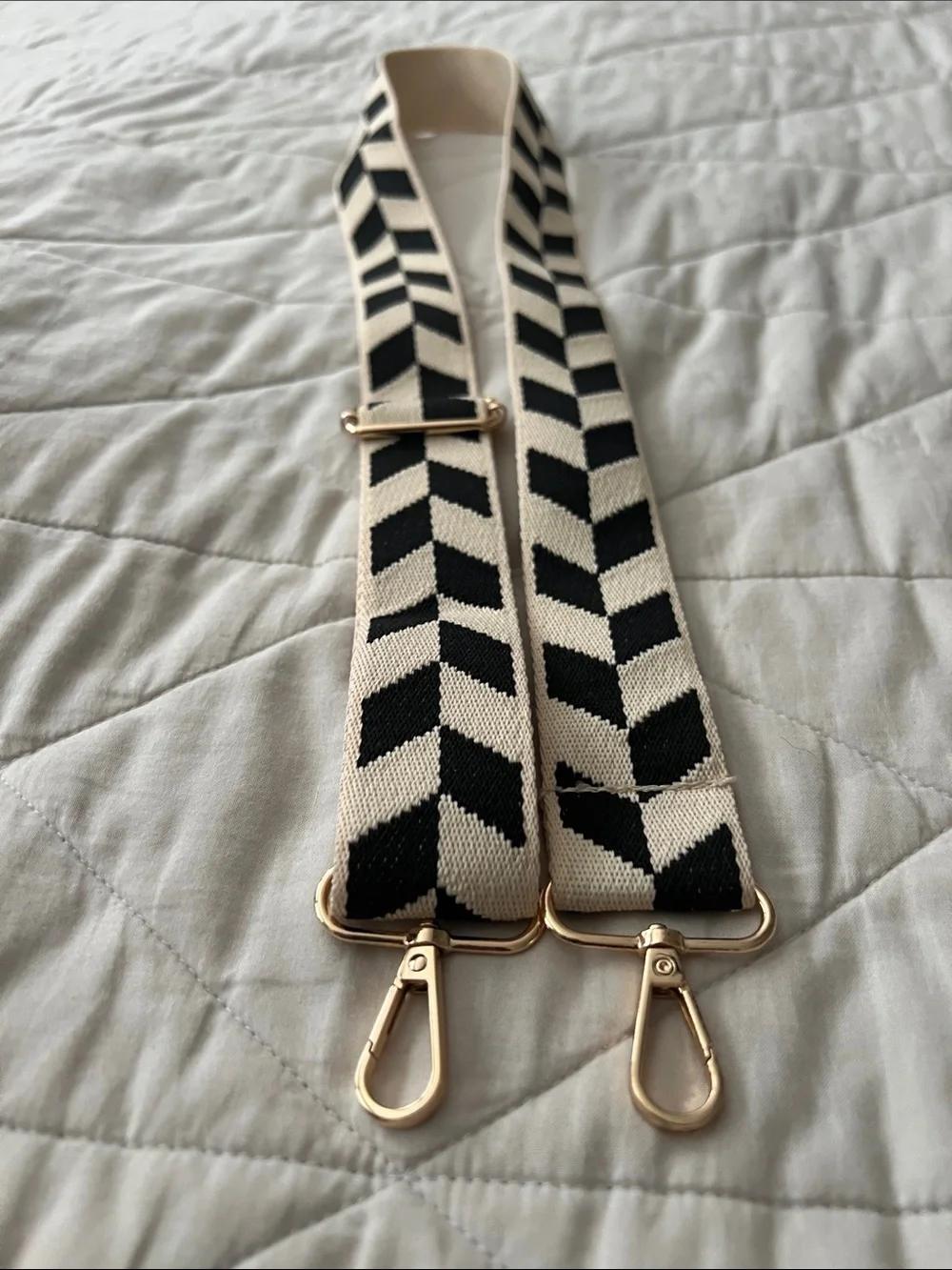 Canvas strap replacement chevron cream and black adjustable guitar strap