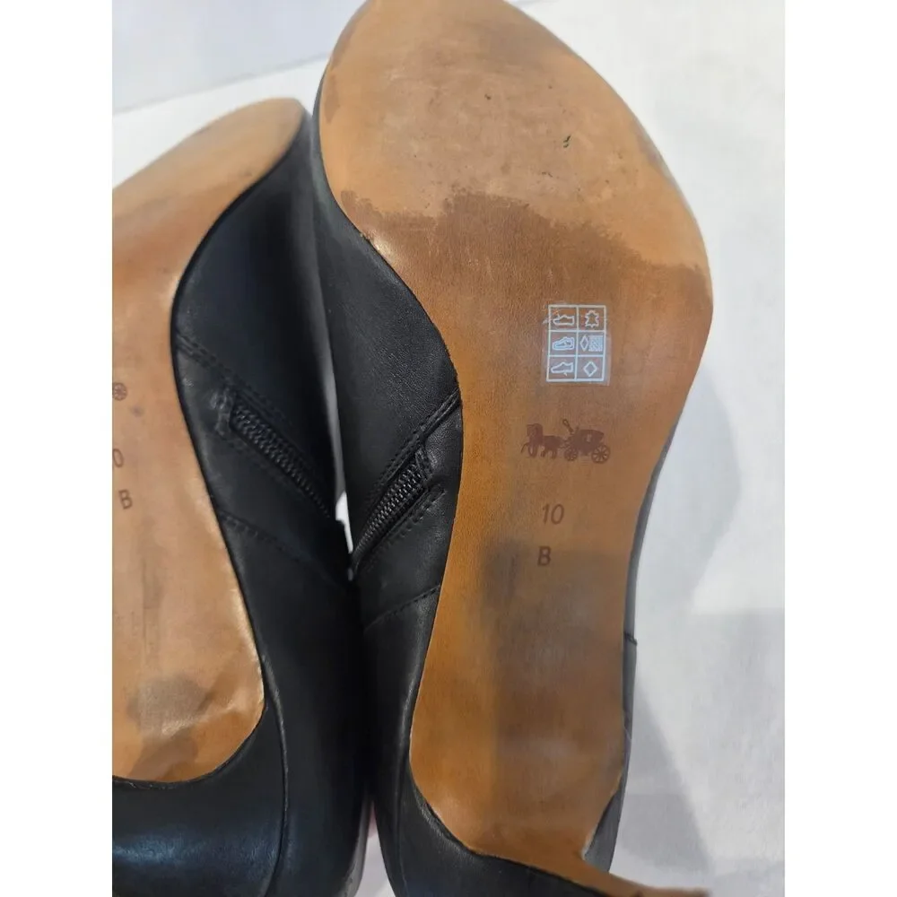 Coach Seneca Black Glazed Leather Ankle Booties High Heel Zipper Boots Size 10