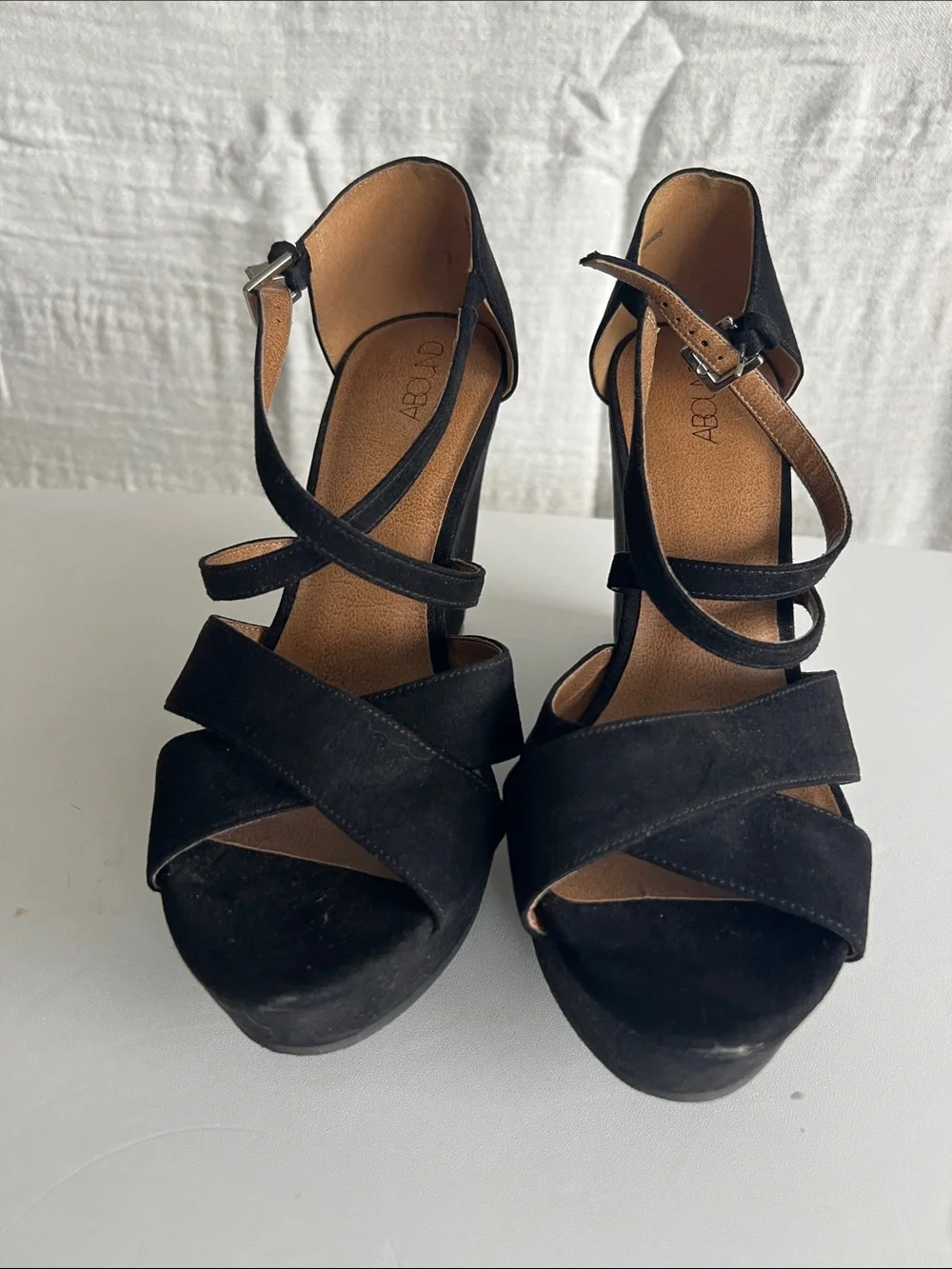 Abound Black Suede Crisscross Wedge Sandals