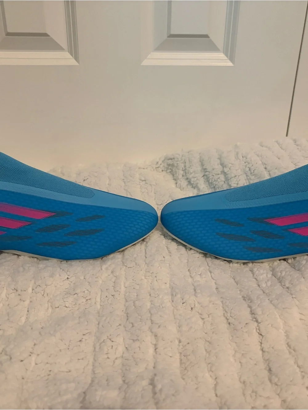 adidas Bright Blue Slip-On Soccer/Cleat Trainers with Pink Accents