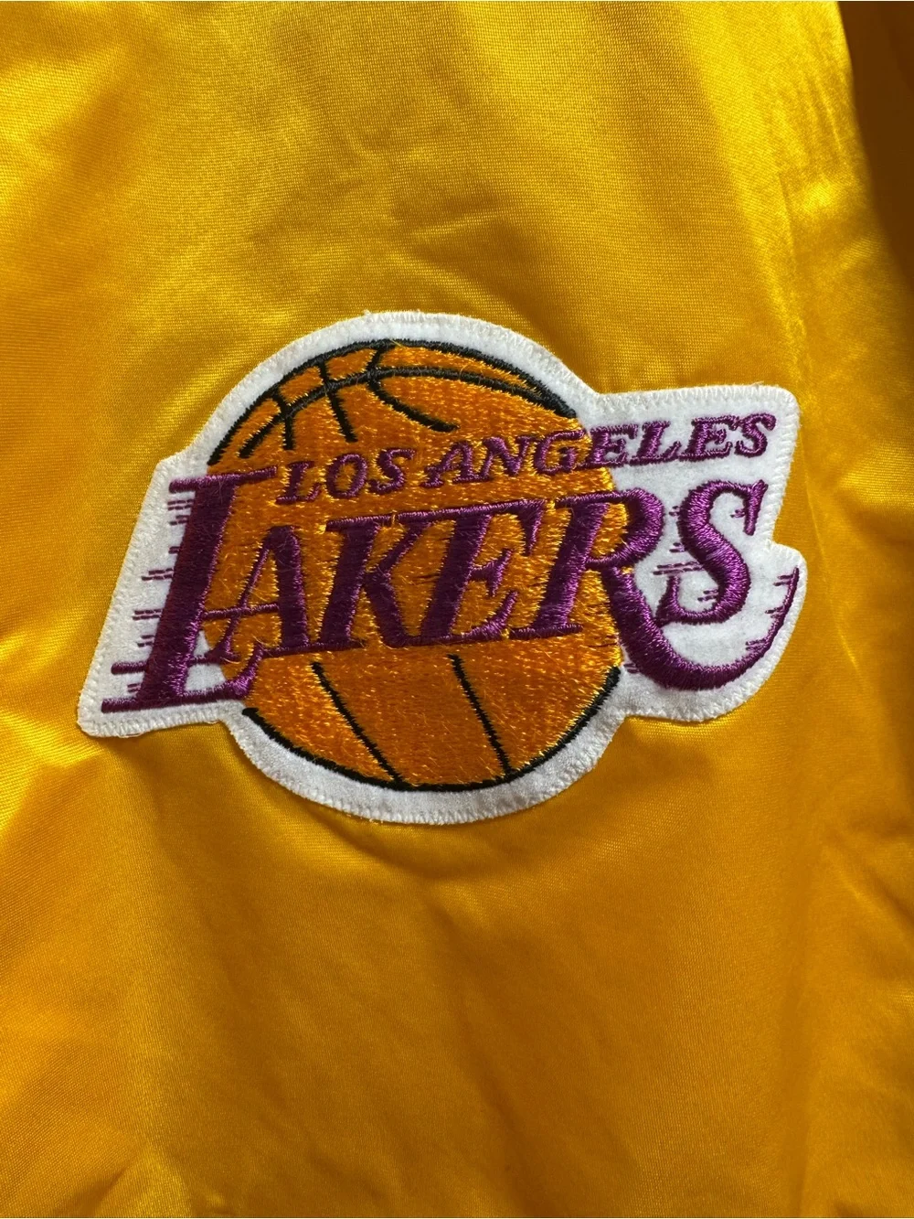 Vintage 80s/90s STARTER Yellow Los Angeles Lakers NBA Satin Patch Jacket Mens L