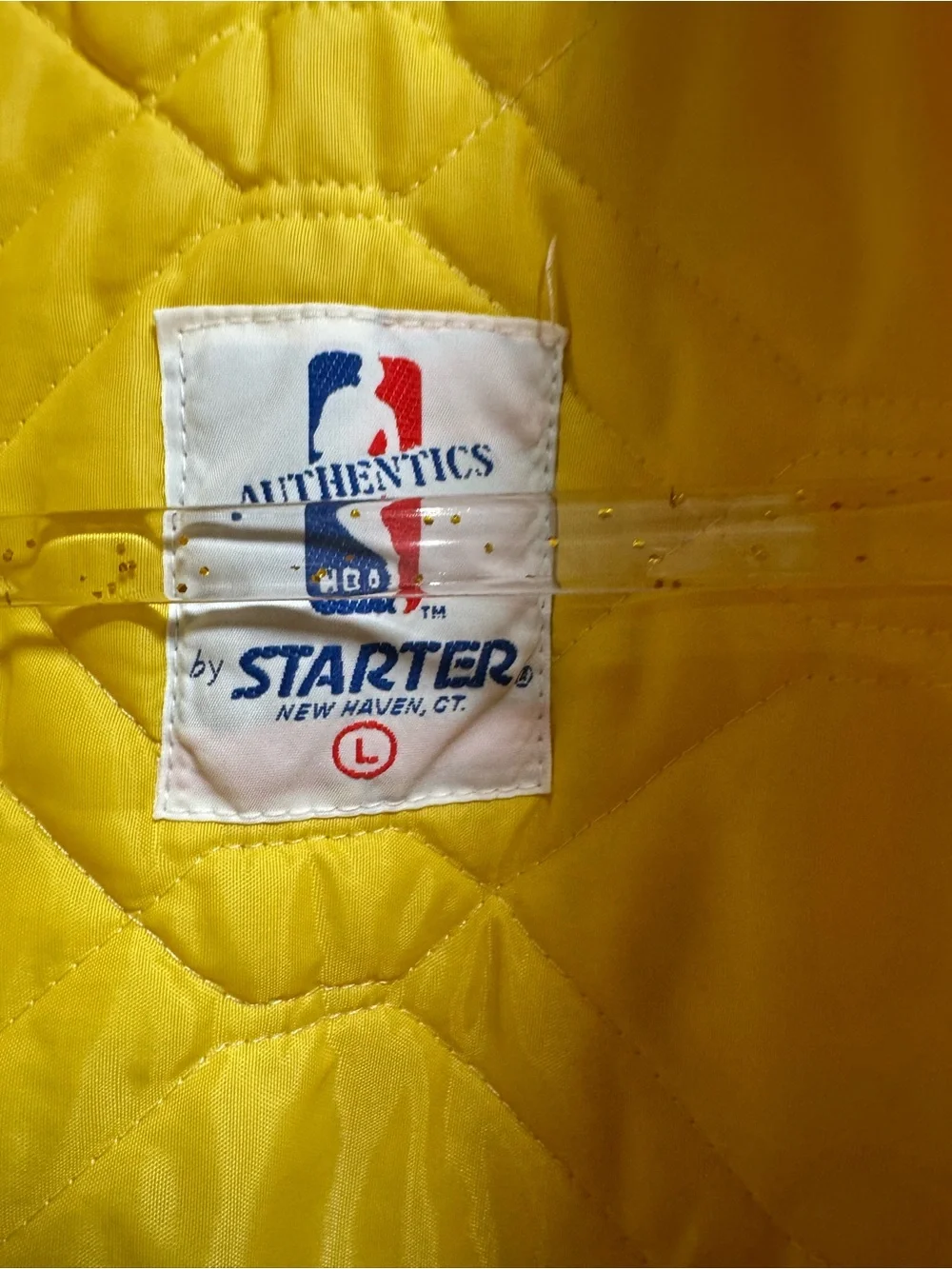 Vintage 80s/90s STARTER Yellow Los Angeles Lakers NBA Satin Patch Jacket Mens L
