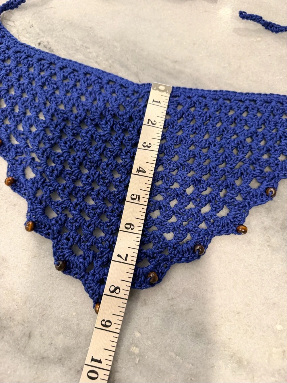 Handmade Crochet Wood Beaded Kerchief Head Scarf Cotton Boho Bandana Cottagecore