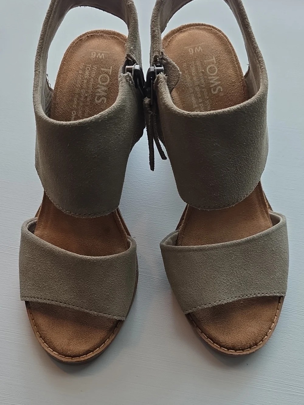 TOMS Taupe Suede Open-Toe Wedge Sandals